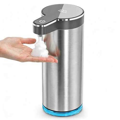 Automatic Foaming Soap Dispenser(IPX5 Waterproof, 12oz/350ml | Touchless Rechargeable Soap Dispenser for Kitchen & Bathroom, Stainless Steel, 4 Adjustable Foam Levels, USB-C - color: St-01 Foam Gray