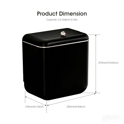 Large 3.2 Gallon Compost Bin, Under Sink Trash Can with Lid, Hanging Waste Cabinet for Office Kitchen Cupboard Bathroom Bedroom, Both Black - color: Pure Black