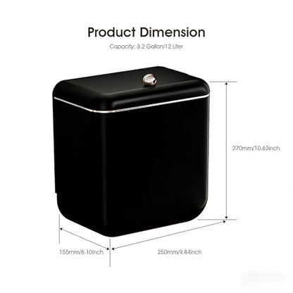 Large 3.2 Gallon Compost Bin, Under Sink Trash Can with Lid, Hanging Waste Cabinet for Office Kitchen Cupboard Bathroom Bedroom, Both Black - color: Pure Black