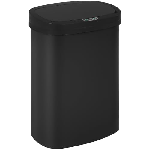 BestOffice | 13 Gallon Plastic Trash Can with Lid | Black | Automatic Touchless Garbage Can | Quite Close | Waterproof & Easy to Clean | For Kitchen, Bathroom, Home or Office