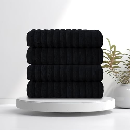 Classic Turkish Towels CTT Premium 4 Pack Bath Towels Set, Made with 100% Turkish Cotton, Spa & Hotel, Quick Drying Towels, Absorbent & Comfy | 27"x54" (Black) - color: Black, size: 4-Piece Bath Towel Set
