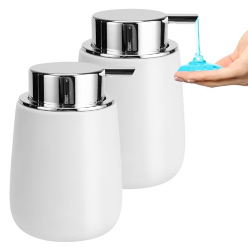 Soap Liquid Dispenser Ceramic with Easy-to-Press Pump Hand Liquid Dispenser for Shampoo Bathroom Kitchen 12 oz 2pcs - color: Liquid-silverwhite