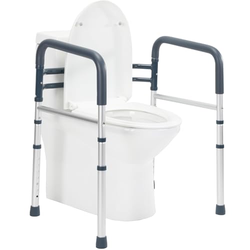 Lianjindun Toilet Safety Rails, 350 lbs, Adjustable Height & Width | Fits Most Toilets, Foldable Design, 350 Lbs Capacity, Aluminum Toilet Frame, Toilet Handles for Seniors, Disabled, Handicap - color: Blue