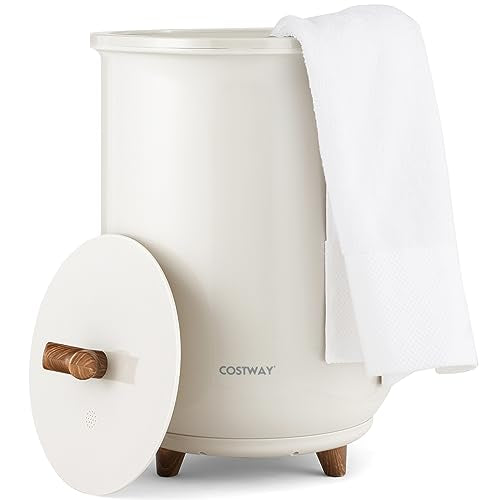 COSTWAY Bucket Style Towel Warmer, 23L Towel Warmer with 4 Heating Time & 3 Heating Temperature, Overheat Protection System, Fragrant Disc Holder, Towel Warmer for Bathroom, Hot Tub, Spa (Light Grey) - color: Light Grey