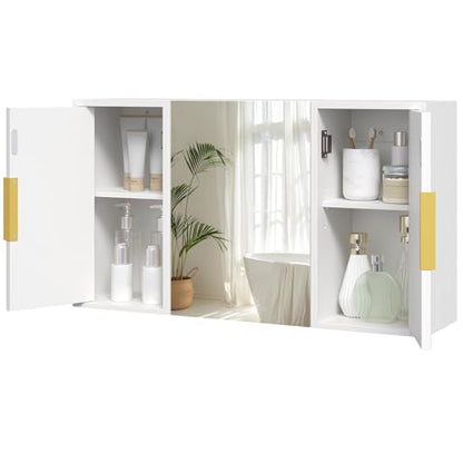 Bathroom Wall Cabinet with Mirror, Medicine Cabinet Mirror, Wall Mounted Medicine Cabinet, Mirrored Door Over The Toilet Storage, for Laundry Room, Bedroom, Camper, Hallway, White