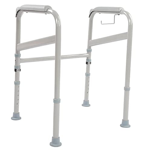 Adjustable Safety Hand Rail Bathroom Toilet Support Frame with Waterfall Armrests for Seniors Handicap Disabled Elderly