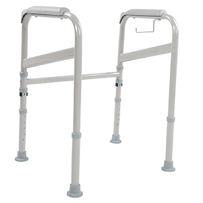 Adjustable Safety Hand Rail Bathroom Toilet Support Frame with Waterfall Armrests for Seniors Handicap Disabled Elderly