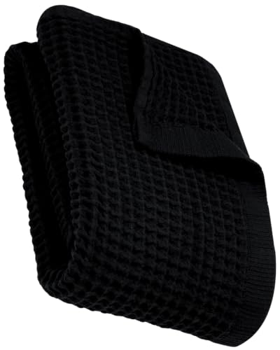 DEMMEX Organic Cotton Waffle Weave Turkish Bath Towel - Ultra Soft Lightweight Quick Dry, Oeko-Tex Certified, 100% Turkish Cotton (Jet Black, Large (60x30)) - color: Jet Black