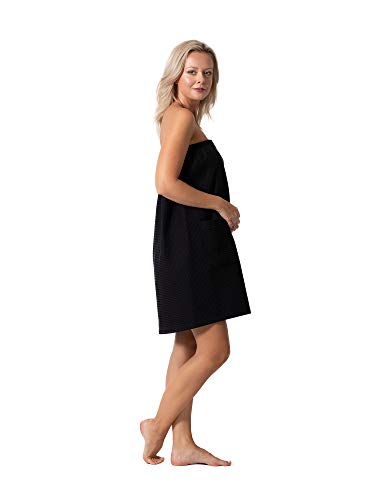 Robe Direct Quick Dry, Lightweight Waffle Spa/Bath Wrap with Adjustable Closure & Elastic Top - color: Black, size: Small-Medium