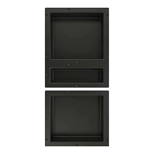 Tile Redi USA RNT1620D-14 Niche Triple Recessed Shower Shelf, Three Shelves, 34" H X 16" W, Black - size: 34" H X 16" W, style: 3 Shelves