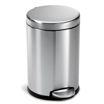 simplehuman Round Step Can, 4.5L / 1.2 Gallon Compact Bathroom Trash Can, 150,000-Step Pedal, Lid Shox® Silent Close, Removable Inner Bucket, Brushed Stainless Steel - color: Brushed, size: 4.5 Liter / 1.2 Gallon
