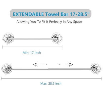 BOPai Extendable Suction Cup Towel Bar 17-28.5", Chrome | Repositionable & Powerful Vacuum Suction - color: Chrome, size: 17-28.5"