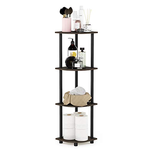 Furinno TURN-N-TUBE Corner Shelf, 4-Tier Corner Bookshelf, Display Storage Shelves with Open Shelves, for Organization and Storage, Living Room, Home Office, Garage, Dark Brown Grain - color: Dark Brown Grain/Black, size: 4-Tier Round Tube