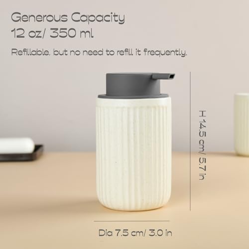 Speckled Beige Rippled Ceramic Foaming Soap Dispenser, Modern | Gray Silicone Pump, Modern Farmhouse Decor, Bathroom Counter Accent, Kitchen Sink Styling, Soft Neutral Home Aesthetic - color: Beige,brown,grey