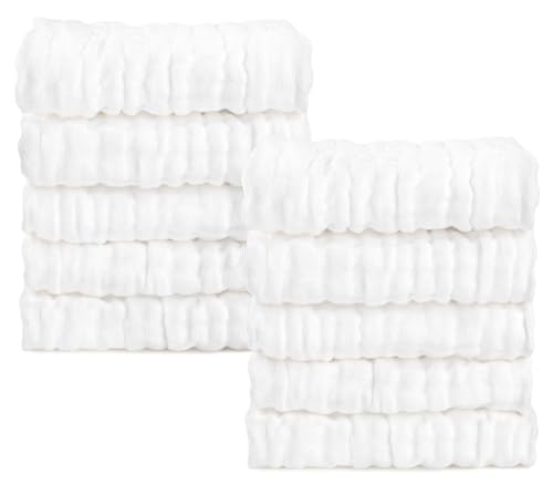 AIDEA Baby Washcloths and Burp Cloths, Absorbent Cotton Muslin Baby Towels, Large Soft Breathable Newborn Essentials for Boys and Girls, Newborn Essentials, White-10 Pack, 10"x10" - color: White, size: 10"x10"-10PK