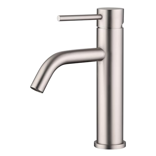 SUMERAIN Bathroom Sink Faucet Brushed Nickel Single Handle | Modern, Lead-Free, Stainless Steel, Single Hole, with Faucet Supply Lines, Easy DIY Install - color: Brushed Nickel, size: Undermount Sink faucet
