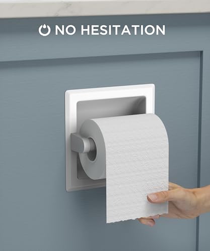 FORIOUS Recessed Toilet Paper Holder for Mega Rolls, White | Stainless Steel Tissue Roll Holder Wall Mount for Bathroom Space-Saving Design, in Wall Toilet Paper Dispenser Insert - color: White