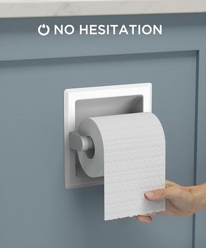 FORIOUS Recessed Toilet Paper Holder for Mega Rolls, White | Stainless Steel Tissue Roll Holder Wall Mount for Bathroom Space-Saving Design, in Wall Toilet Paper Dispenser Insert - color: White