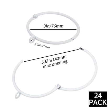 Openable Curtain Rings with Eyelets,3inch Heavy Duty Rustproof Metal Drapery Rings,Shower Curtain Rings 24pcs White Zocang - color: White, size: 3inch Inside Diameter