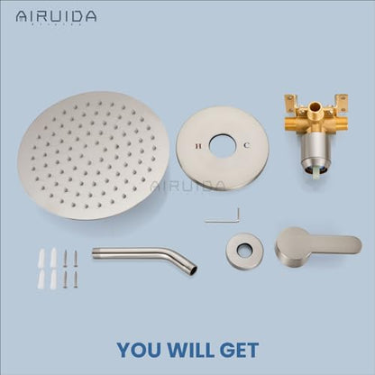 Airuida Shower Faucet Set,8 Inch Brushed Nickel Shower Trim Kit | Round Rainfall Shower Head,Single Handle,Male Threads Rough-in Valve,Wall Mount Bathroom System - color: Nickel, size: 8 Inch