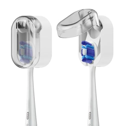 Wall Mounted Toothbrush Holder 2 Pack, with Cover for Bathroom | Automatic Opening & Closing, Dustproof & Waterproof, Self Adhesive, No Drilling, ABS Material, for Family Toothbrush Storage - size: 2-Pack