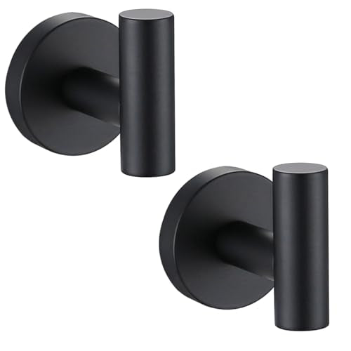 Matte Black Towel Hooks,2 Packs Wall Mount Towel Holder, Wall Robe Hook for Bathroom,Heavy Duty Stainless Steel Hook Hanger for Robe, Bath Towel, Coat(Drilling) - color: Matte Black