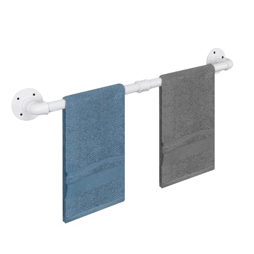 Industrial Pipe Towel Rack Towel Bar, Heavy Duty Wall Mounted Rustic Farmhouse Bath Towel Holder for Bathroom (White, 24 inch) - color: White, size: 24 inch