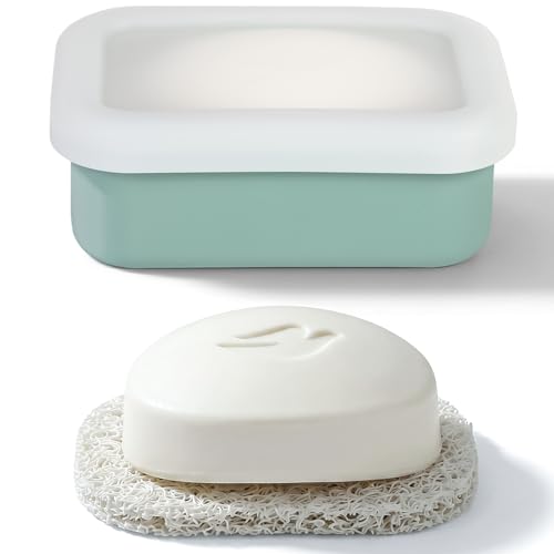 HighHerz Compact Leak Proof Silicone Travel Soap Case with Draining Tray - Portable Bar Soap Container - 2026 Upgrade Travel Essentials for Camping, Gym & Shower (Clear Green) - color: Clear Green