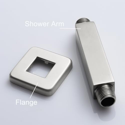 Brushed Nickel Shower Arm with Flange, 4 inch, Short | Universal Replacement Part for Ceiling-Mounted Square Straight Shower Head Extension Arm Pipe, Stainless Steel - color: Brushed Nickel