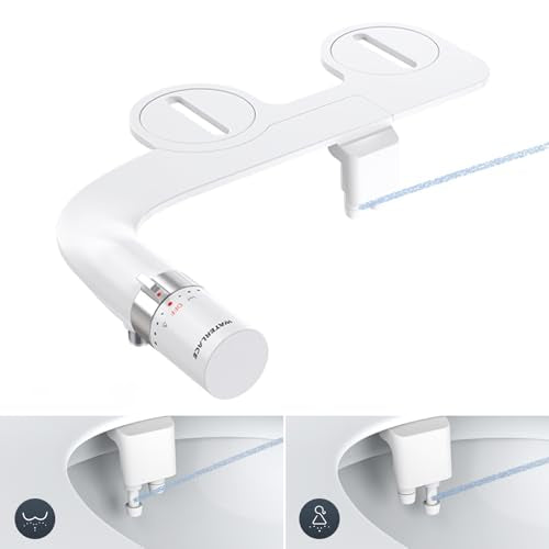 WATERLACE Bidet Attachment for Toilet Seat Sprayer - Non Electric Dual Nozzle with Cold Water - Self Cleaning Toilets Bathroom Spray for Butt Wash - Easy Slim Adjustable Pressure Control Rv Bidets - color: White