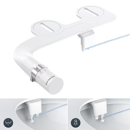 WATERLACE Bidet Attachment for Toilet Seat Sprayer - Non Electric Dual Nozzle with Cold Water - Self Cleaning Toilets Bathroom Spray for Butt Wash - Easy Slim Adjustable Pressure Control Rv Bidets - color: White