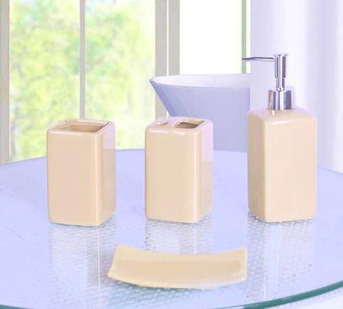 Bathroom Countertop Accesory Set 4 Piece Solid Ceramic (Beige) - style: Beige