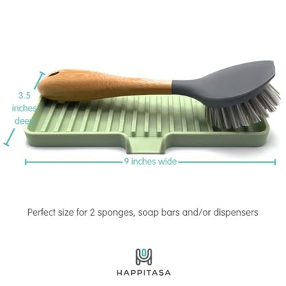 Silicone Soap Dish Tray and Sponge Holder with Drain Chute, Rectangular, Kitchen and Bathroom Sink Organizer (Pistachio, 9"x3.5") - color: Pistachio, size: (MD) 9"x3.5"