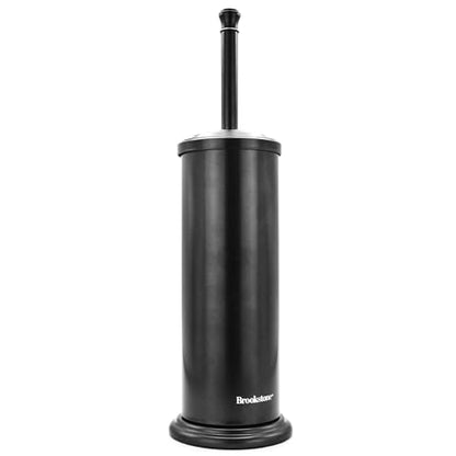 BROOKSTONE Toilet Brush and Holder Set for Bathroom with Splash Guard for Deep Cleaning, Compact and Space Saving Stylish Toilet Bowl Cleaners, Black - color: Black