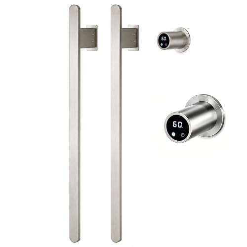 Bathroom Heated Towel Rack,Brushed Nickel Towel Warmer,2Bars, 110V | Smart Touch Control, Wall Mounted, Concealed Hardwired, Stainless Steel, Dry Towels in Modern Bathrooms, Space-Saving Design - color: Brushed Nickel-2 Bars