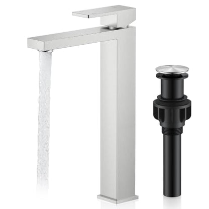 Brushed Nickel Vessel Sink Faucet, 1 Handle Tall Bathroom Sink Faucet | Vessel Bowl Faucet with Pop Up Drain & Supply Lines, Lead-Free cUPC & NSF Certified, 1 Hole Faucet for Vanity RV Restroom - color: Brushed Nickel, size: Tall