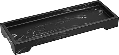 Luxspire Marble Tray for Soap Dispenser Perfume Jewelry, S, Ink Black | 11 x 4 inch, non-slip waterproof resin, easy wipe clean, fits bath kitchen vanity, holds jewelry toiletries soap - color: A - Ink, style: Small