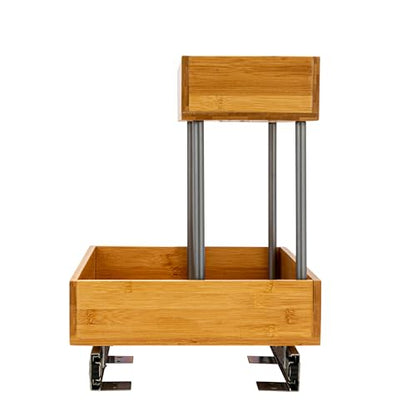 Household Essentials Glidez Steel and Bamboo Pull-Out/Slide-Out Storage Organizer for Under Sink or Cabinet Use - 2 -Tier Design - Fits Standard Size Cabinet or Shelf, Natural and Chrome - size: 11.5", style: Undersink