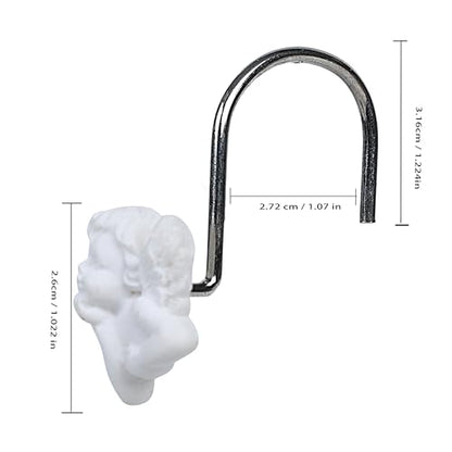 Twofish Home White Angel Shower Curtain Hooks Anti Rust Shower Curtain Hooks Decorative Resin White Angel Shower Curtain Rings Set of 12 - color: White Angel-1