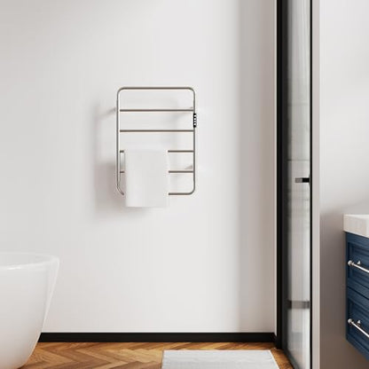 Towel Warmer, Stainless Steel Heated Towel Racks for Bathroom, 6 Bars Wall Mounted Towel Heater with Intelligent Touch Screen Timer & Temperature Adjustment, Plug-in/Hard-Wired, Brushed Nickel - color: Brushed Nickel, size: 6-Bar