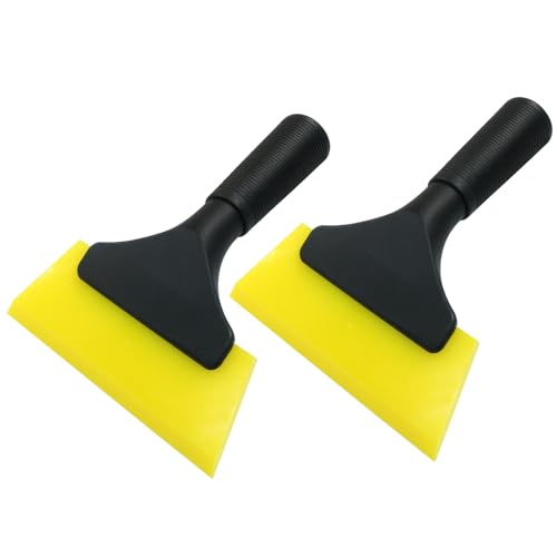 Hordion 2Pcs Small Squeegee 5" Rubber Blade Window Tint Squeegee Yellow | Mini Wiper for Car Windshield Mirror Shower Auto Cleaning - color: Yellow