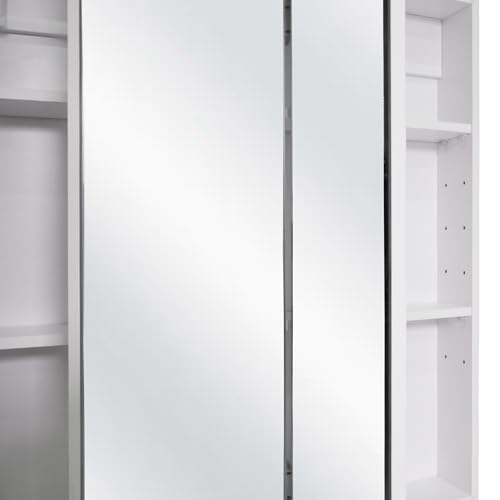 Design House Cyprus 30-in. Wide Medicine Cabinet, 3 Frameless Mirrored Doors, 2 Adjustable Shelves, Pre-Assembled, Surface or Recess Mounted, White, 30.0 in. W x 4.4 in. D x 30.0 in. H, 59749 | Adjustable Shelves, Wall Mount, Contemporary/Modern, Wood, Ba