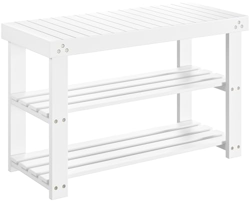 Pipishell Bamboo Shoe Rack Bench, 3-Tier Sturdy Shoe Organizer, Storage Shoe Bench, Holds up to 300lbs for Entryway Bedroom Living Room Balcony (White) - color: White