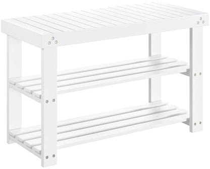 Pipishell Bamboo Shoe Rack Bench, 3-Tier Sturdy Shoe Organizer, Storage Shoe Bench, Holds up to 300lbs for Entryway Bedroom Living Room Balcony (White) - color: White