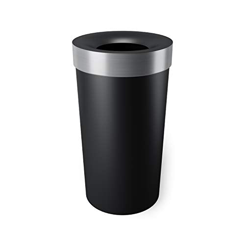 Umbra Vento Kitchen Trash Can, Open Top Bin, 16.5 Gallon, Black/Nickel | Brushed metal accents, bag concealing design, easy wipe clean, fits home and office, durable plastic - color: Black/Nickel