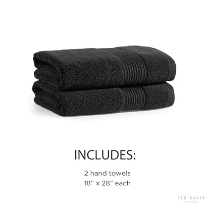 Ted Baker 2-Pack Hand Towel Set 100% Cotton Highly Absorbent 18 x 28 Black - color: Black, size: Hand Towel Set - 2 Piece