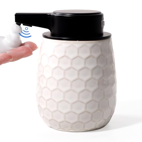Automatic Soap Dispenser, Touchless Foaming Dish Soap Dispenser 13OZ/384ml, Ceramic White Foam Soap Dispenser Bathroom Kitchen, Waterproof, USB C Rechargeable, ANTIS'S HOME
