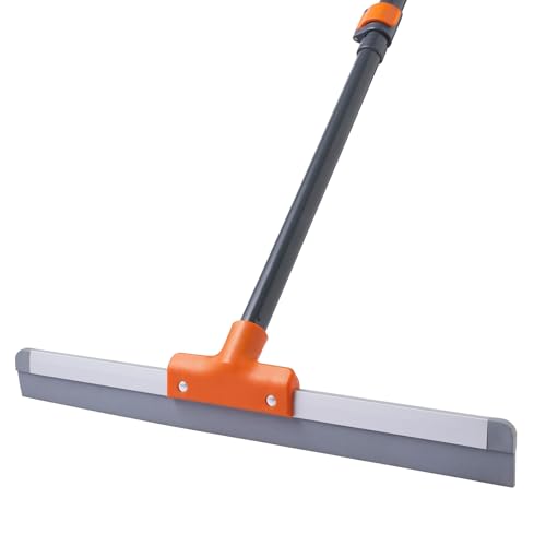 CLEANHOME Rubber Floor Squeegee with Extendable Long Handle | Concrete Floor, Tile Floor, Metal Aluminium Head, Heavy Duty Garage Shower Floor Squeegee Broom for Removing Water
