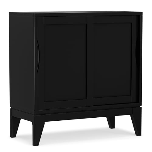 SIMPLIHOME Harper 40" Wide Solid Wood Cabinet in Walnut Brown - color: Black, size: 30 inch