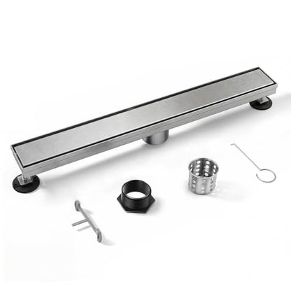Linear Shower Drain, 304 Stainless Steel with Adjustable Leveling Feet, Hair Strainer,Reversely Install Place to Create an Invisible Floor Drain - Silver -32-Inch - color: Silver, size: 32inch